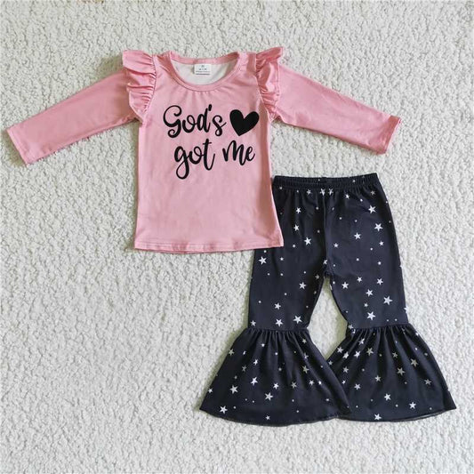 GLP0207God's got me pink shirt star pants girls boutique clothing
