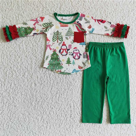12.12 RTS NO MOQ （In stock）GLP0189 Christmas baby girls milk cookie holiday pajamas sets
