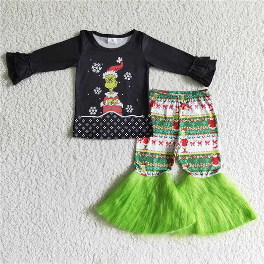 GLP0152 Girls grinch black long-sleeved trousers suit