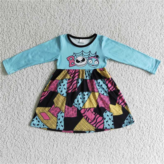 GLD0083  Baby girls fall halloween patchwork long sleeve dresses