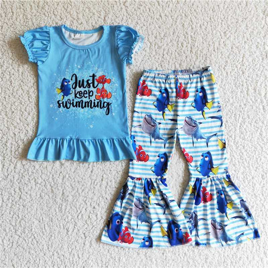 GSPO0147 Girls' Nemo clownfish short-sleeved trousers suit