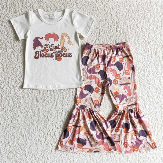 GSPO0183 Girls hocus pocus white short-sleeved trousers suit