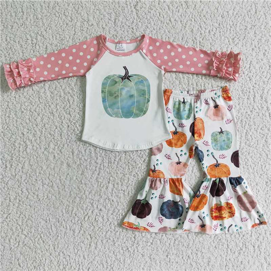 GLP0240Colorful pumpkin bell bottom pants kids girls clothes