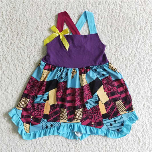 SR0083  Baby girls purple Halloween patchwork knee length dresses