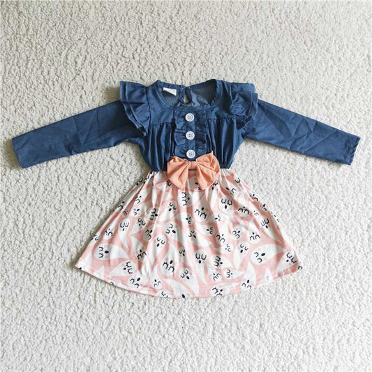 GLD0044  Baby girls pink ghost long sleeve bow dresses