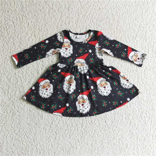 11.26 RTS NO MOQ （In stock）GLD0102 Baby Girls Black Santa Christmas Twirl Knee Length Dresses