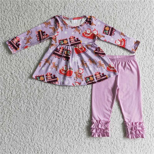 GLP0098 Girls Santa Claus purple long-sleeved trousers suit