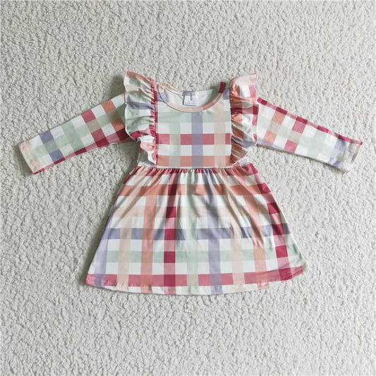 GLD0117 Baby Girls Thanksgiving Orange Plaid Knee Length Dresses