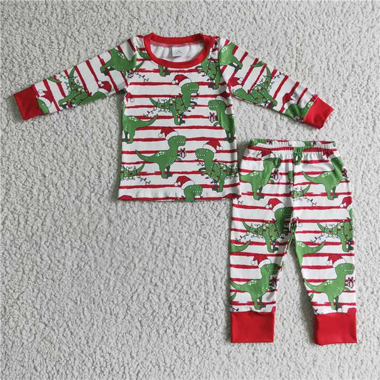 BLP0110Dinosaur stripe kids boy Christmas pajamas