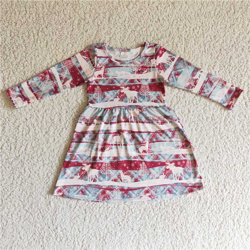 11.26 RTS NO MOQ （In stock）GLD0116 Baby girls western Christmas reindeer dresses