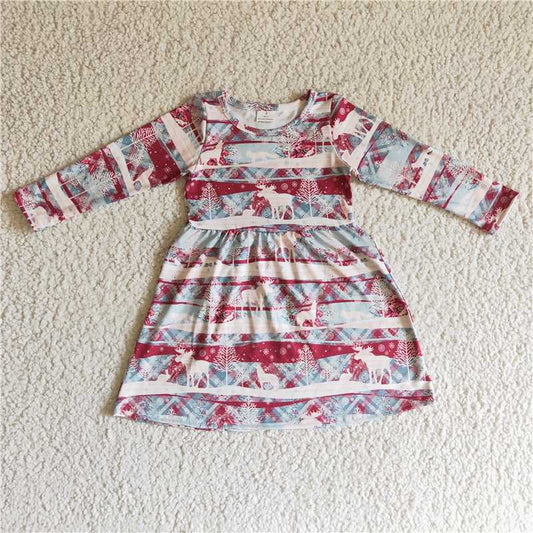 11.26 RTS NO MOQ （In stock）GLD0116 Baby girls western Christmas reindeer dresses