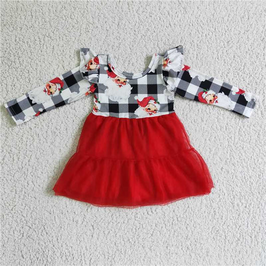 11.26 RTS NO MOQ （In stock）GLD0121 Baby girls black red plaid santa tutu dresses