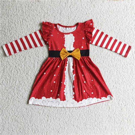 11.25 RTS NO MOQ （In stock）GLD0146 Baby Girls Red Stripe Christmas Bow Dresses