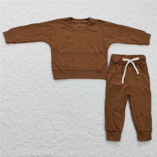 GLP0416Brown ribbed cotton sweatshirt pocket pants baby kids clothes