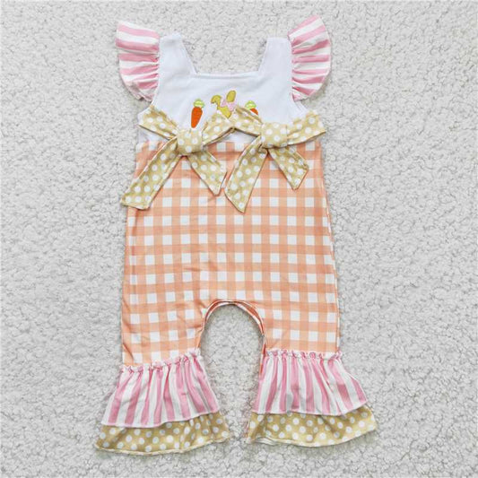 SR0129 Girls Embroidery Bunny Carrot Orange Fly Sleeve Jumpsuit