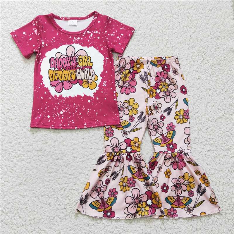 GSPO0414 DADDY GIRL butterfly flower rose red short-sleeved trousers suit