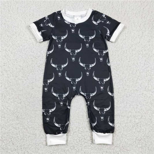 SR0142 Sibling Baby Girls Boys Western Cow Short Sleeve Rompers