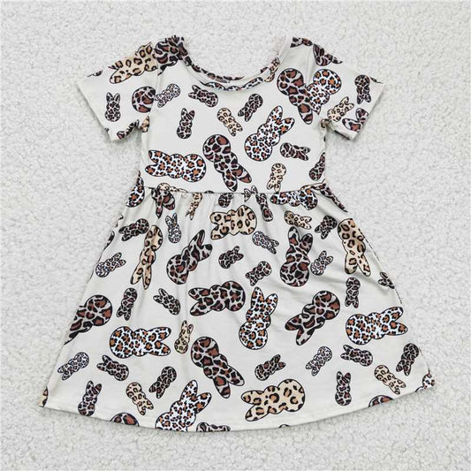 GSD0227 Girls leopard print rabbit short-sleeved dress