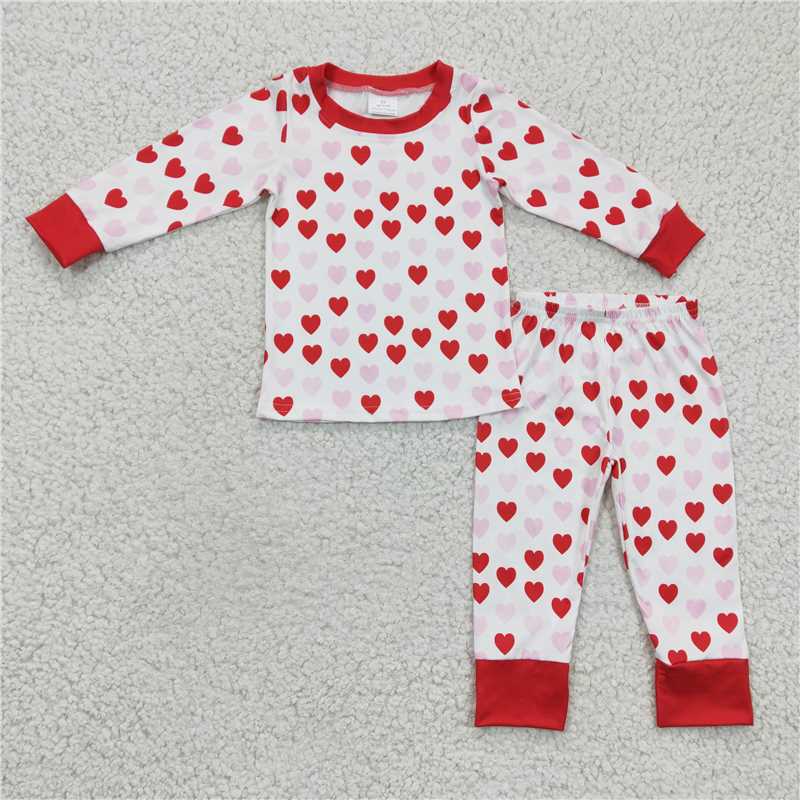 Baby Girls Pink Valentine's Day Heart Pattern Long Sleeve Long Pants Pajama Set