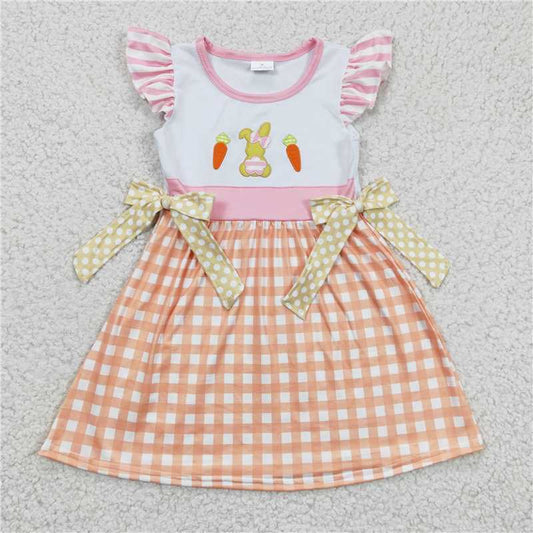 GSD0163 Embroidery Rabbit carrot embroidery plaid kids girls easter dress