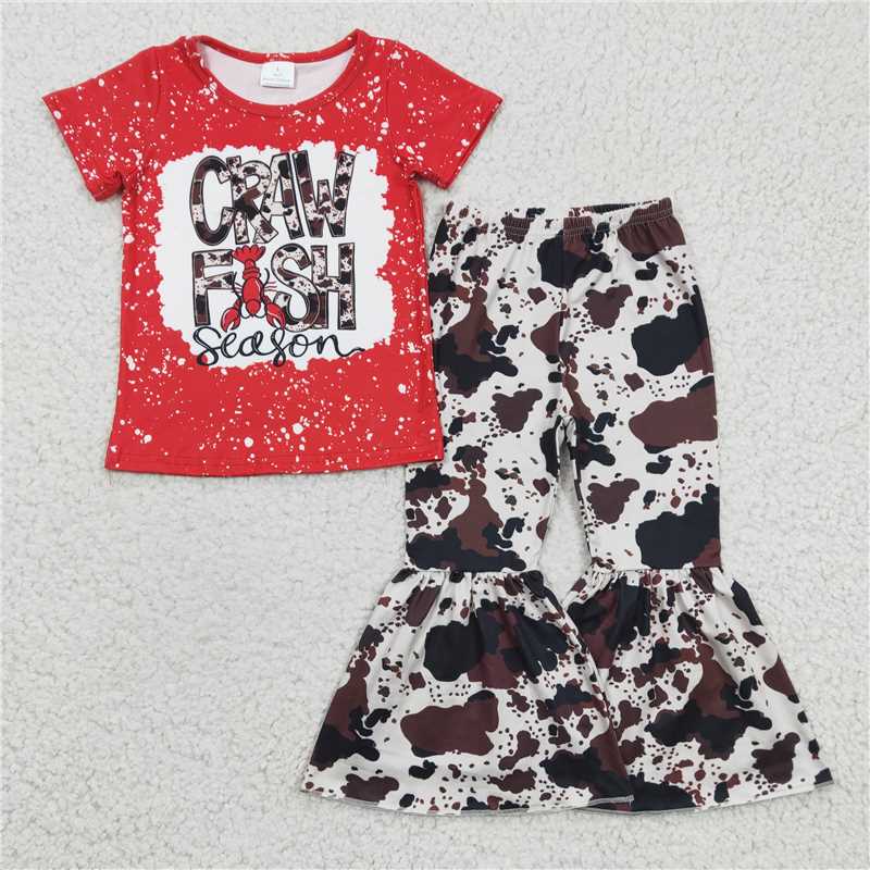 GSPO0385 Girls CRAW FISH crayfish red short-sleeved trousers set