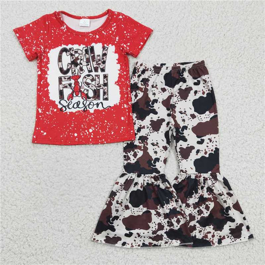 GSPO0385 Girls CRAW FISH crayfish red short-sleeved trousers set