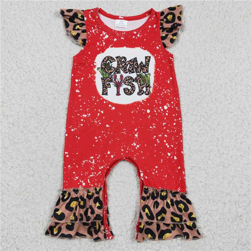 SR0149  Baby Girls Crawfish Leopard Rompers Bell Bottoms Clothes Sets