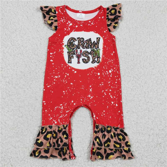 SR0149  Baby Girls Crawfish Leopard Rompers Bell Bottoms Clothes Sets