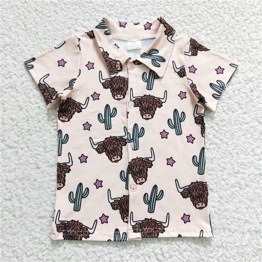 BT0133  Baby boys Summer Cow Cactus button up shirts