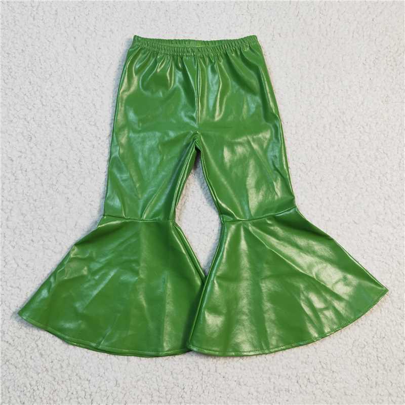 P0051   Sibling Baby Girls Leather Bell Bottom Flare Pants