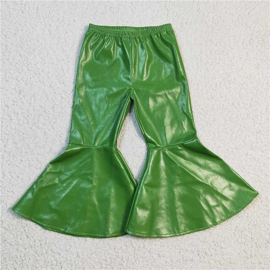 P0051   Sibling Baby Girls Leather Bell Bottom Flare Pants