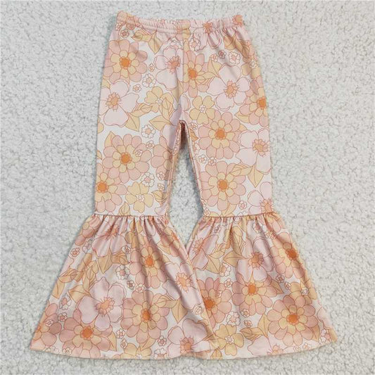 P0054  Baby Girls Western Flowers Bell Bottom Pants 3
