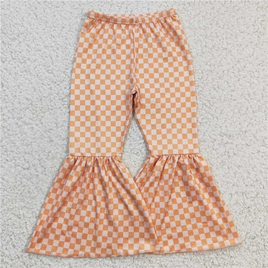 P0057  Baby Girls Western Orange Checks Bell Bottom Pants 6