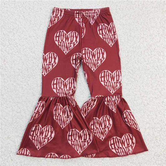P0052  Baby Girls Western Howdy Heart Bell Bottom Pants 2