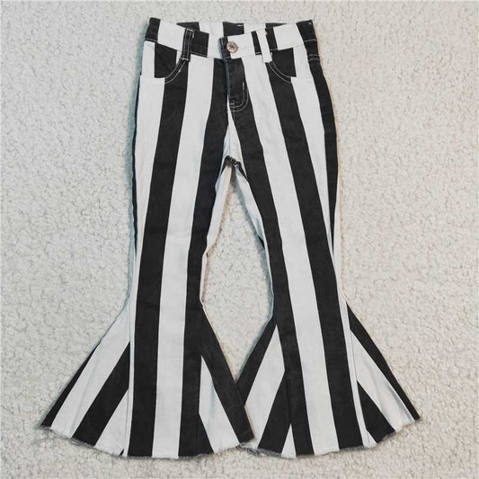P0046  Baby Girls black white stripe denim pants jeans