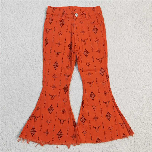 P0045 Baby Girls Western Elastic Waistband Denim Bell Pants Jeans