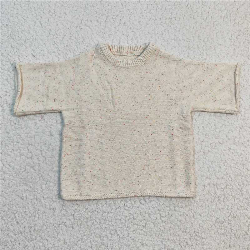 GT0144  Baby Girls White Colorful Dots Short Sleeve Sweater Tops