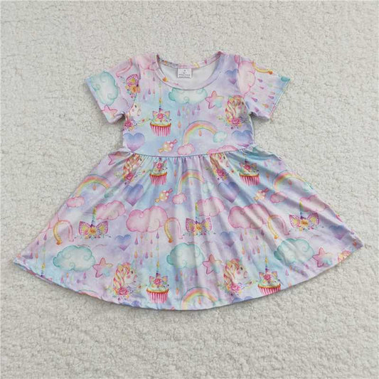 GSD0166 Girls unicorn rainbow short-sleeved dress