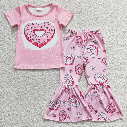 GSPO0378 Girls' heart donut pink short-sleeved trousers suit