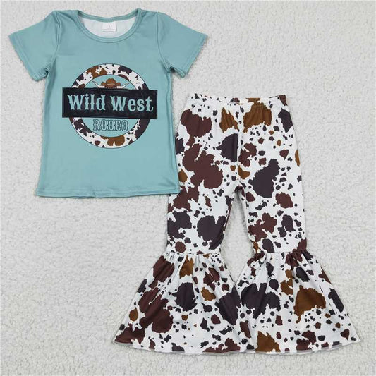 GSPO0291 Girls' wild west short-sleeved cream-patterned trouser suit