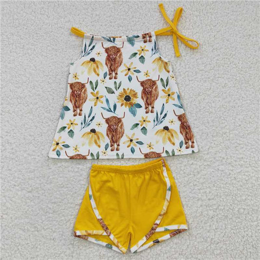 Baby Girls Highland Cow Halter Top Summer shorts sets