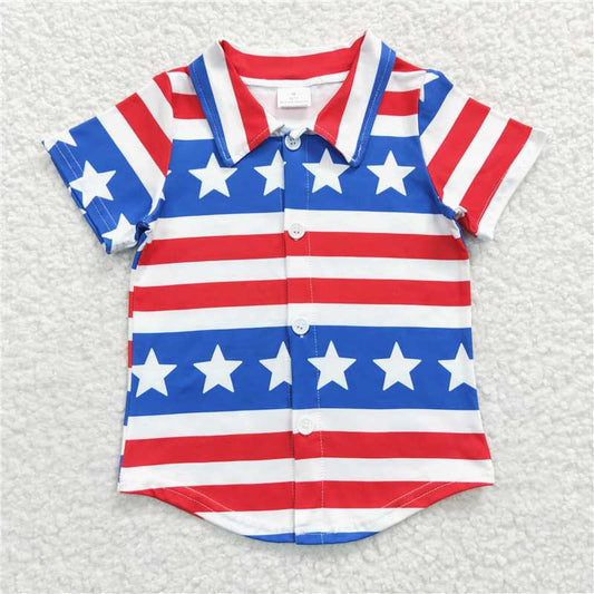 BT0196  Baby Boys Kids 4th of July Star Stripes Button Ups Shirts Tops