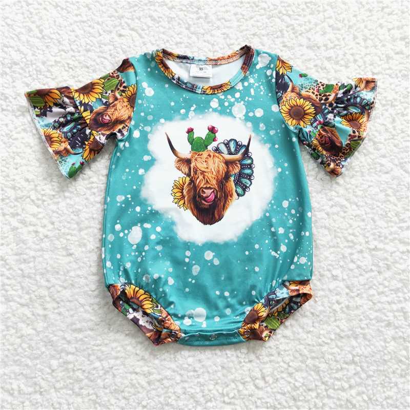 SR0126 Baby Girls Highland Cow Summer Rompers