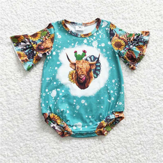 SR0126 Baby Girls Highland Cow Summer Rompers