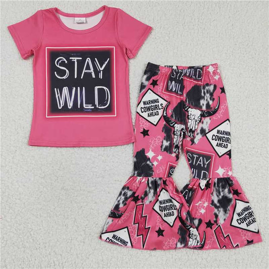 GSPO0446 Girls' STAY WILD pink short-sleeved trousers set