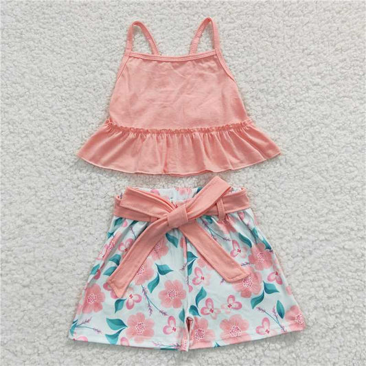Baby Girls Floral Belt Summer Shorts Sets