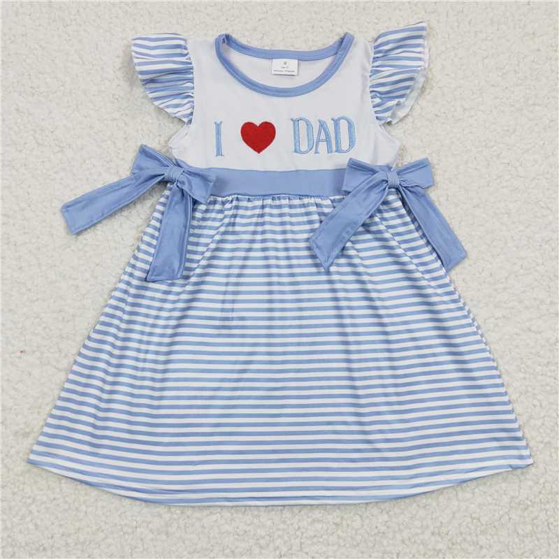 GSD0256 Girls Embroidered Love Heart DAD Blue Flying Sleeve Dress