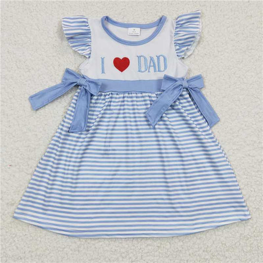 GSD0256 Girls Embroidered Love Heart DAD Blue Flying Sleeve Dress