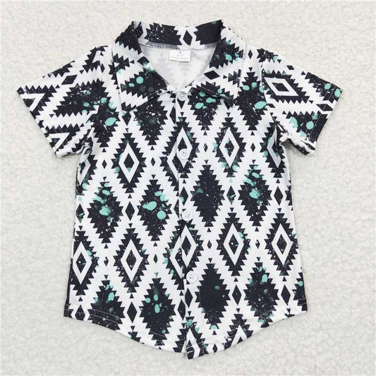 BT0212 Baby Boys Aztec Blue Short Sleeve Shirts Tops