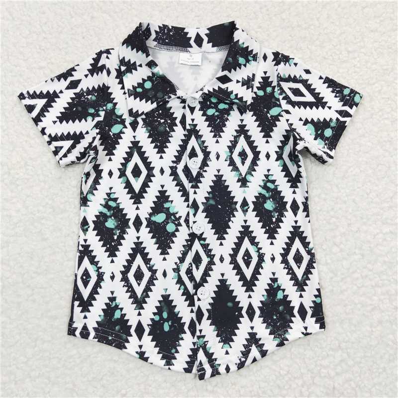 BT0212 Baby Boys Aztec Blue Short Sleeve Shirts Tops